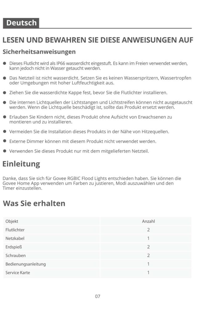 Montageanleitung für Govee Smart LED Strahler außen