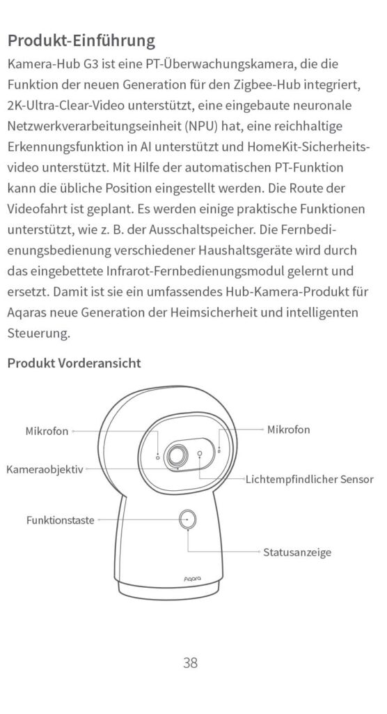 Benutzerhandbuch für Aqara Camera Hub G3