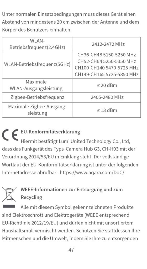 Benutzerhandbuch für Aqara Camera Hub G3