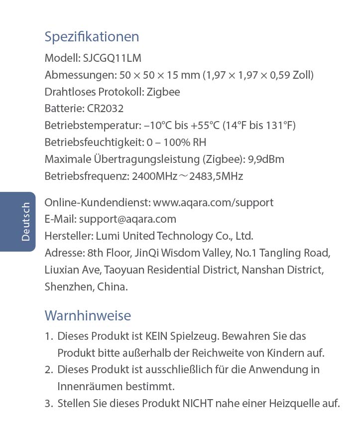 Benutzerhandbuch für Aqara Wassersensor