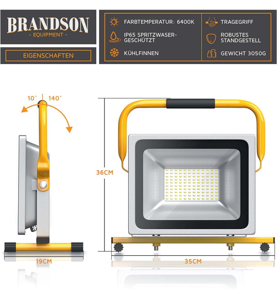 Brandson LED Baustrahler 240V 50W 4800lm