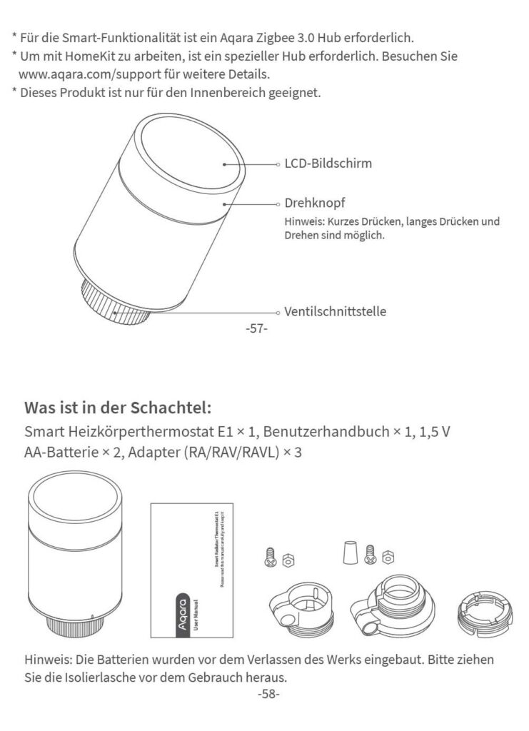 Montageanleitung für Aqara Thermostat E1