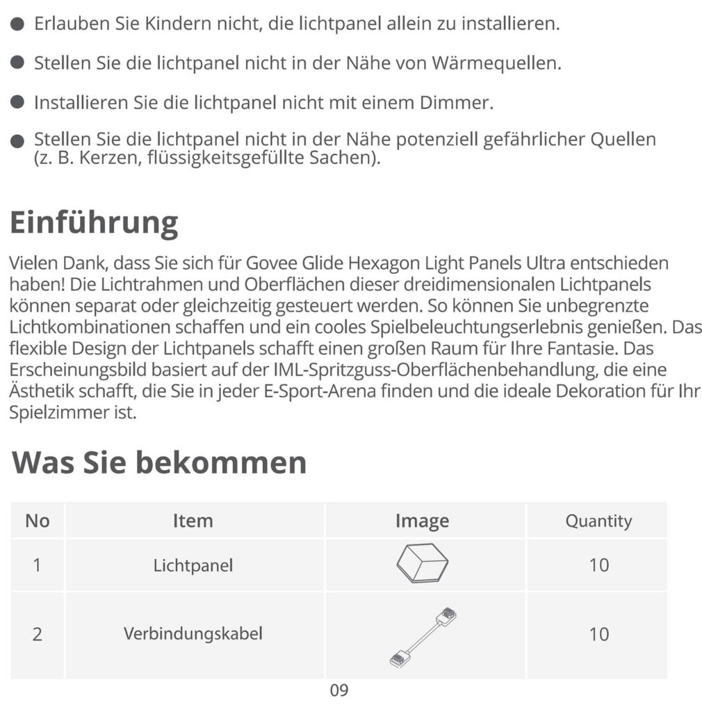 Montageanleitung für Govee Glide Hexagon Light Panels Ultra