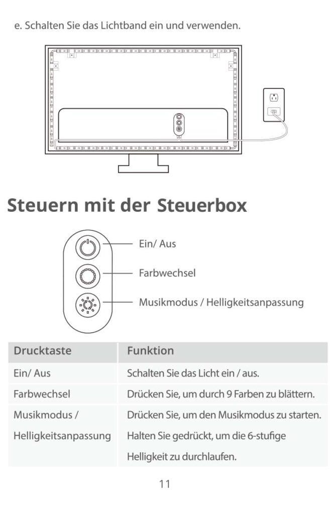 Montageanleitung für Govee LED TV Hintergrundbeleuchtung 3m