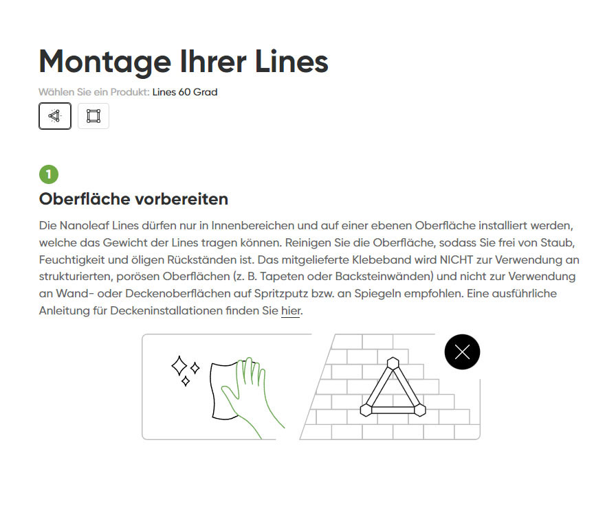 Montageanleitung für Nanoleaf Lines 60 Grad Starter Kit