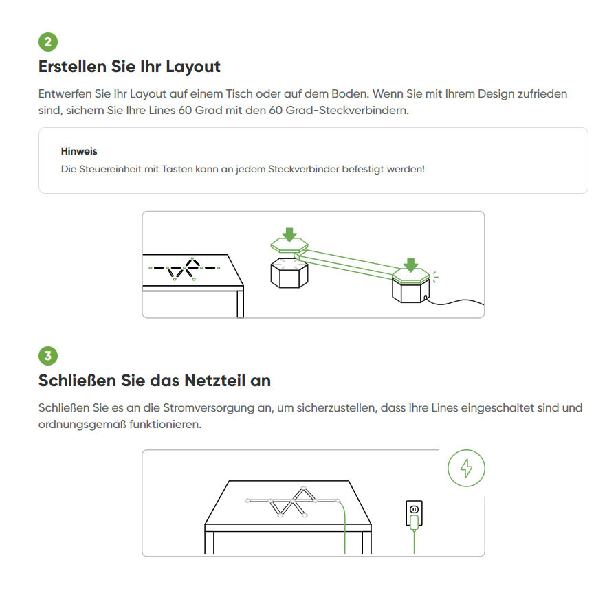 Montageanleitung für Nanoleaf Lines 60 Grad Starter Kit