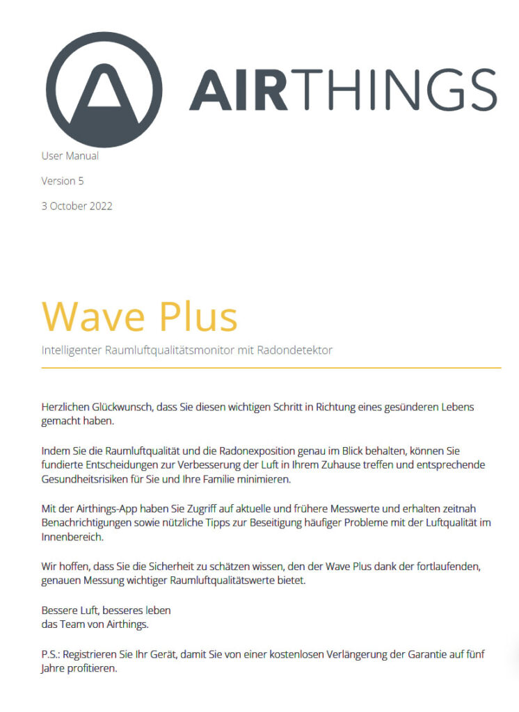 Benutzerhandbuch für Airthings 2930 Wave Plus