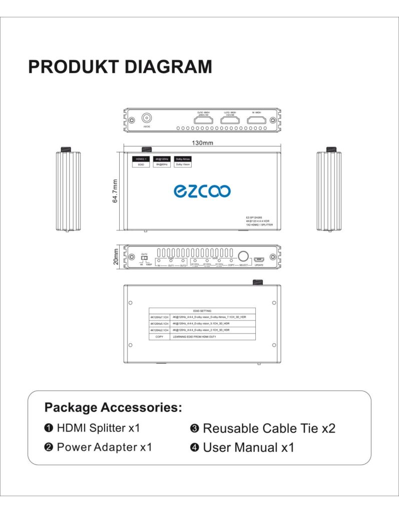 Benutzerhandbuch für EZCOO 4K 120Hz HDMI 2.1 Splitter