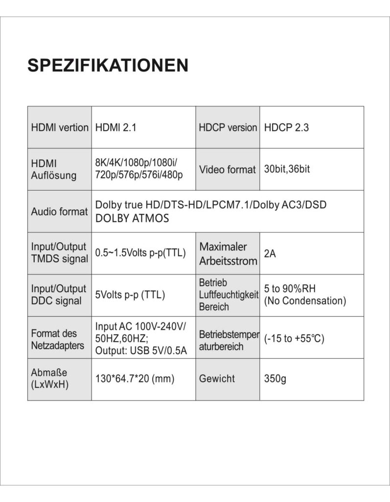 anleitung handbuch manual HDMI 2.1 Splitter