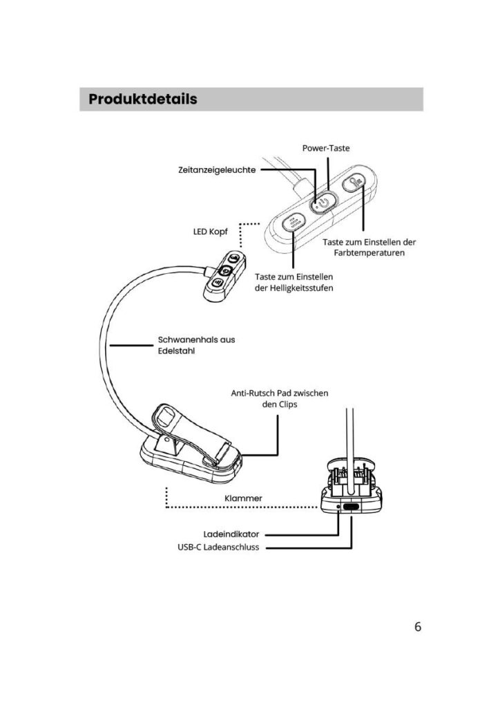 Benutzerhandbuch für Glocusent Horizontale ET-Kopf Leselampe