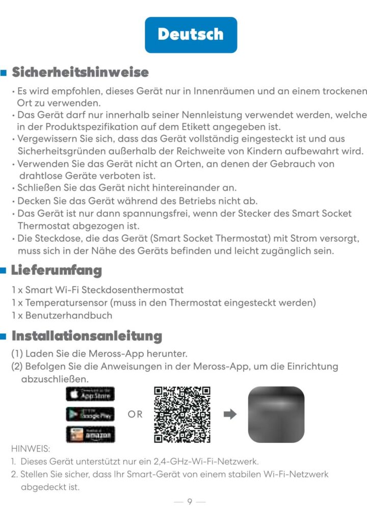 Benutzerhandbuch für Meross Smart Thermostat Steckdose