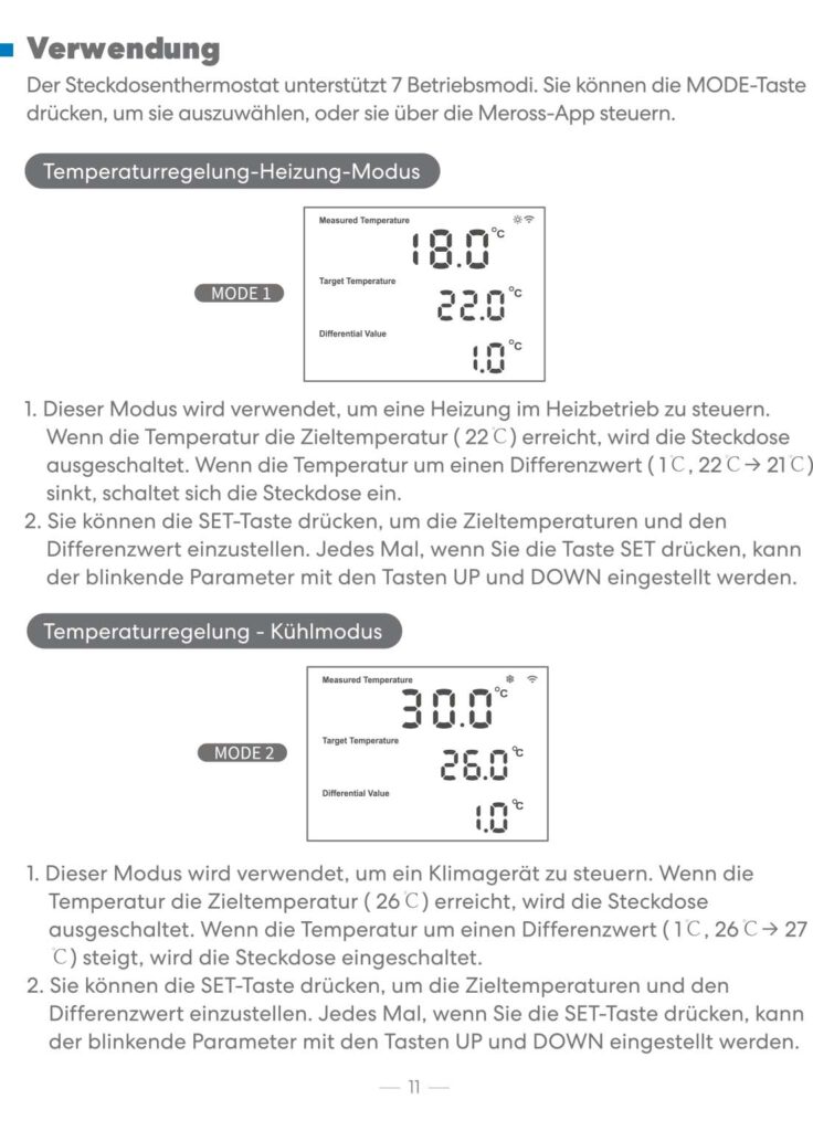 Benutzerhandbuch für Meross Smart Thermostat Steckdose