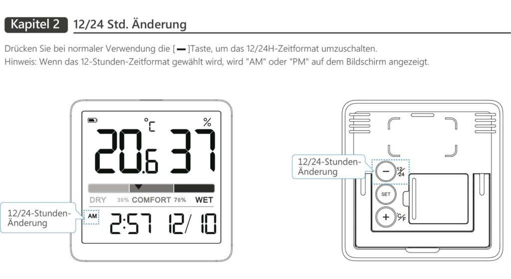 Anweisungen Thermometer Hygrometer sensor