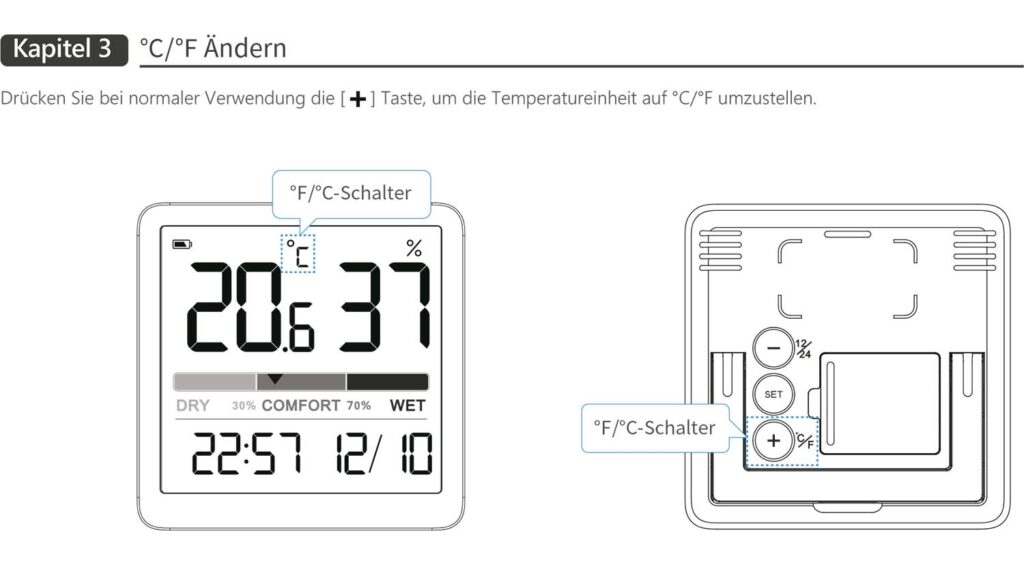 Anweisungen Thermometer Hygrometer sensor