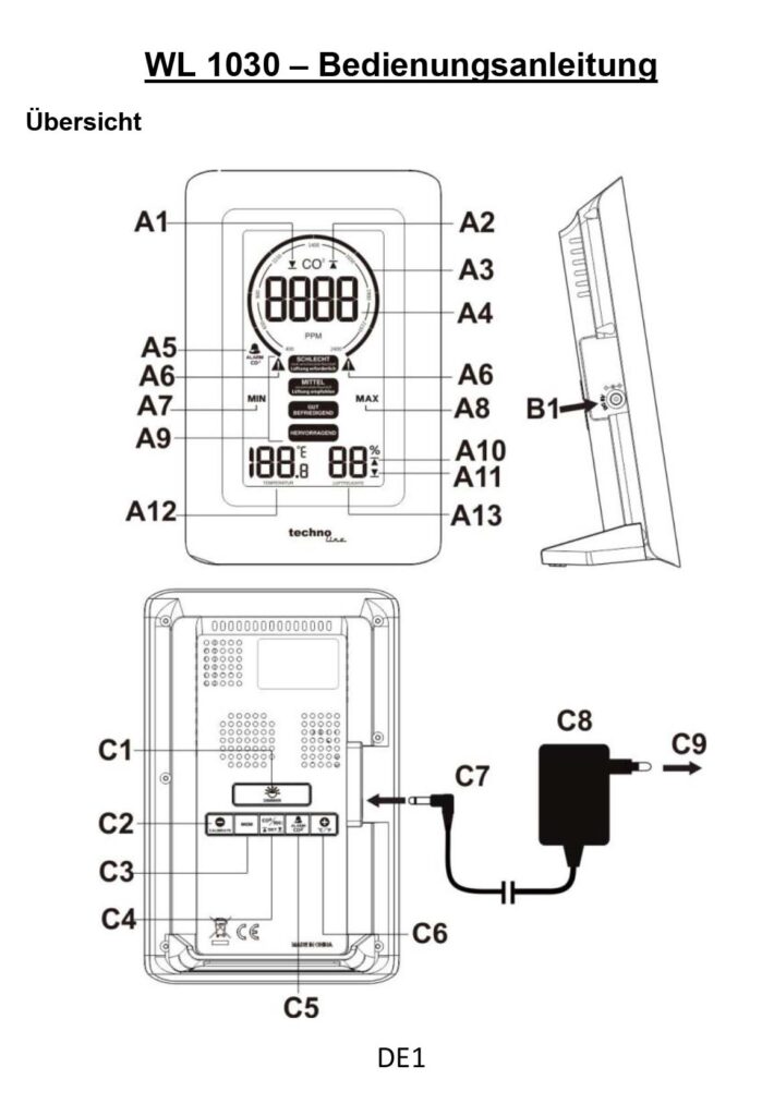 Benutzerhandbuch für Technoline Co2 Messgerät WL1030