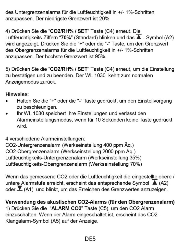 Benutzerhandbuch für Technoline Co2 Messgerät WL1030