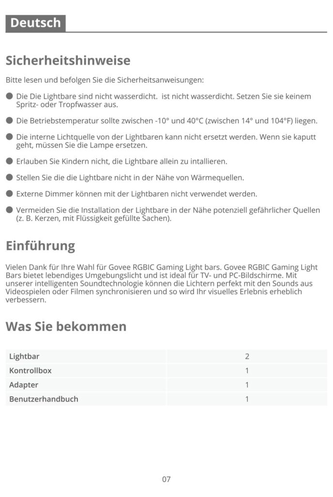 Montageanleitung für Govee RGBIC Gaming Lightbar für PC