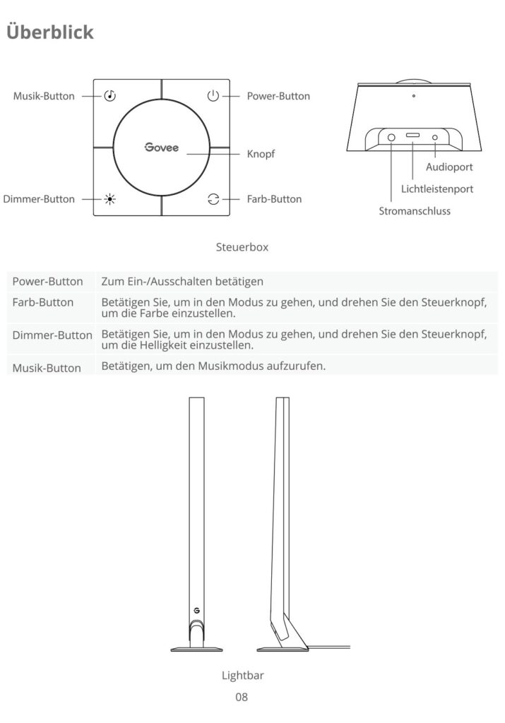 Montageanleitung für Govee RGBIC Gaming Lightbar für PC