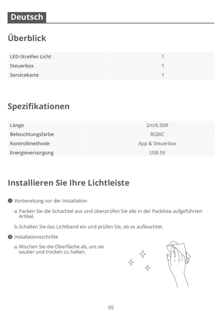 Montageanleitung für Govee RGBIC LED Strip 2m