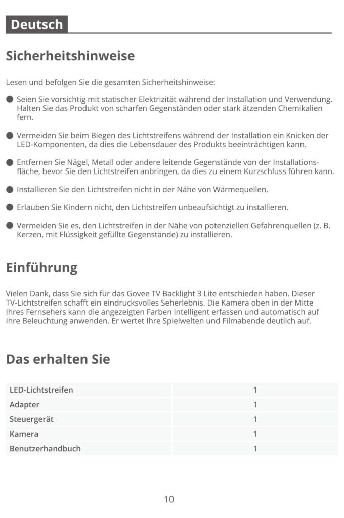 Montageanleitung für Govee TV Backlight 3 Lite