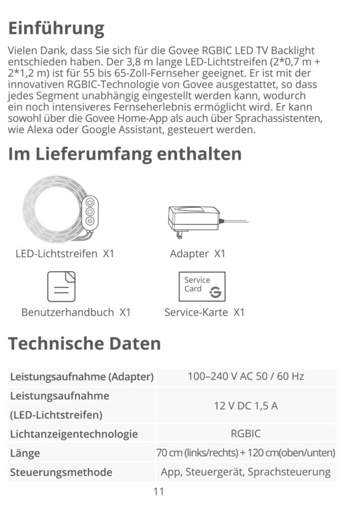 Montageanleitung für Govee TV Backlight RGBIC für 55-65 Zoll