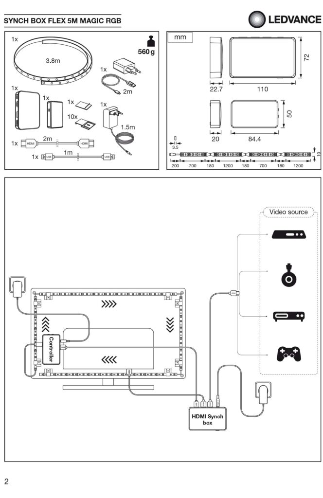 Montageanleitung für Ledvance TV Backlight HDMI Synch Box