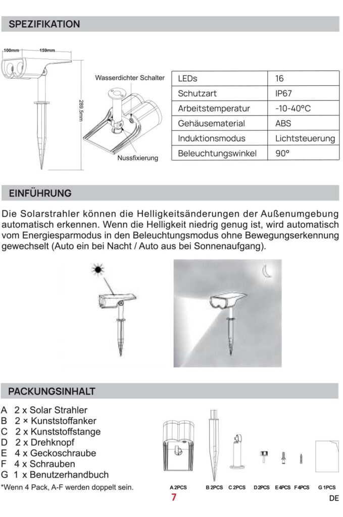 Montageanleitung für Linkind LED Solar Gartenlampen