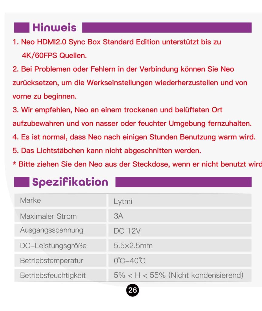 Anleitung Lytmi HDMI 2.0 Hintergrundbeleuchtung