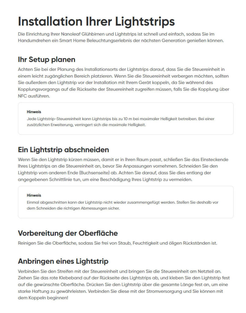 Montageanleitung für Nanoleaf Matter Essentials Lightstrip