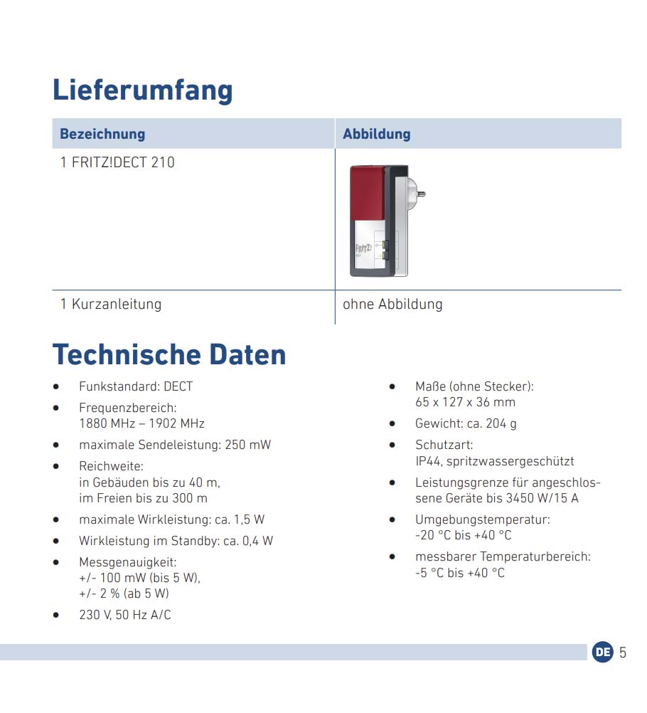 Benutzerhandbuch für AVM FRITZ!DECT 210 Steckdose IP44