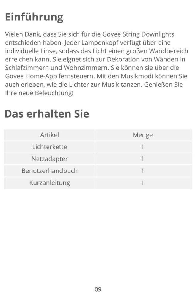 Benutzerhandbuch für Govee RGBIC String Downlights