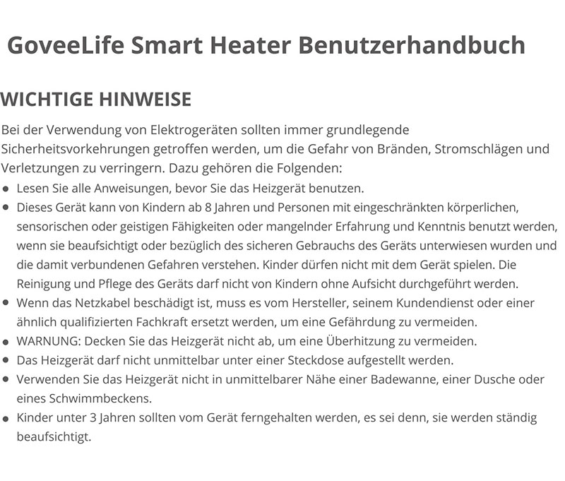 Anleitung GoveeLife Intelligente Keramik Heizlüfter H713B