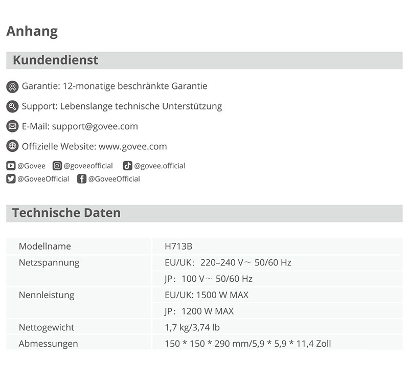 Anleitung GoveeLife Intelligente Keramik Heizlüfter H713B