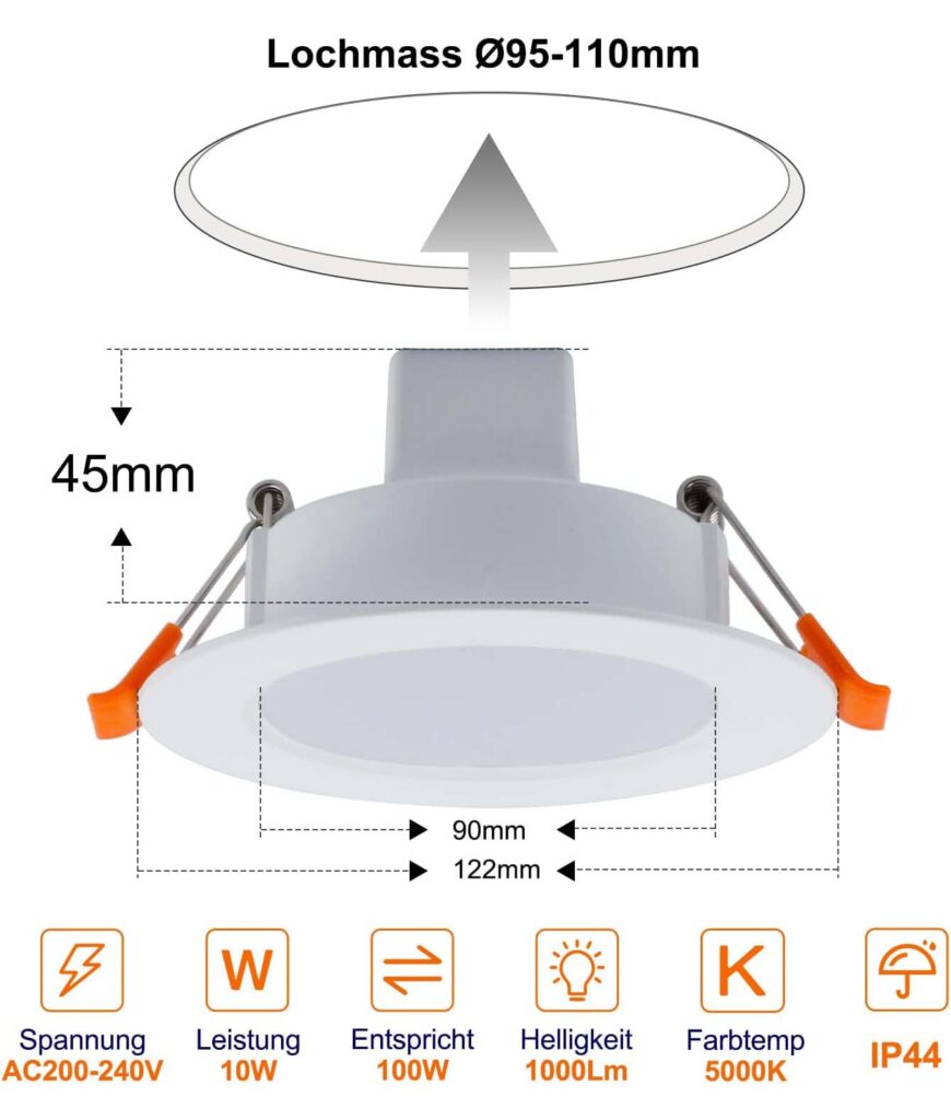 DUSKTEC LED-Einbauleuchten 10W 1000lm Ø122mm 4 Stk