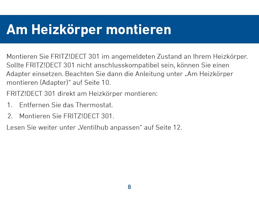 Montageanleitung für AVM FRITZ!DECT 301 Heizkörperregler