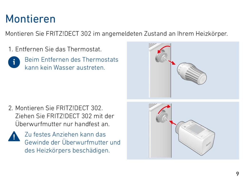 Montageanleitung für AVM FRITZ!DECT 302 Heizkörperregler