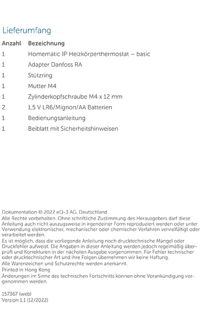 Montageanleitung für Homematic IP Heizkörperthermostat Basic