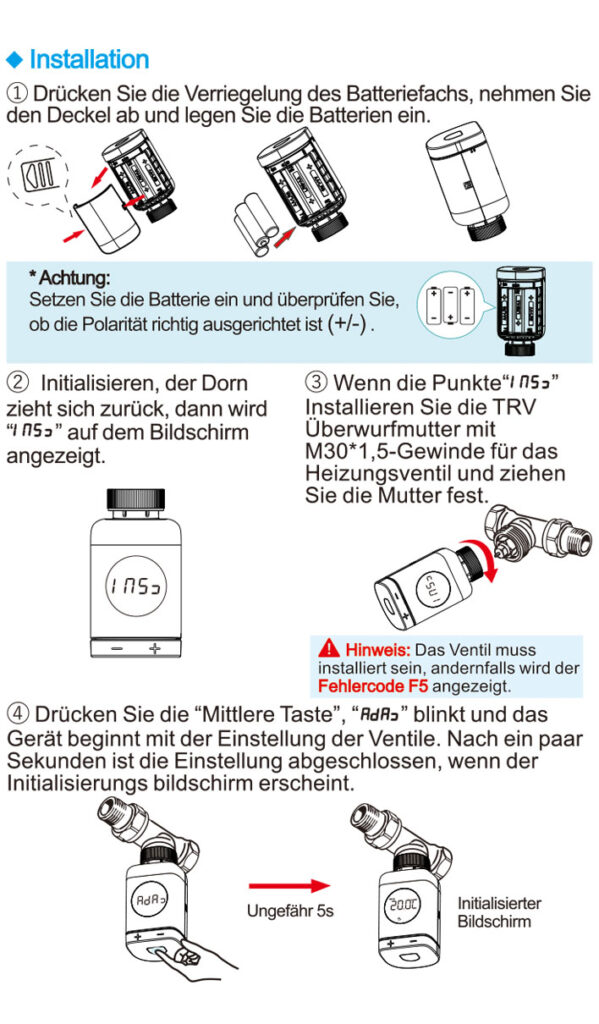 Montageanleitung für SALCAR Heizkörperthermostat TRV801W