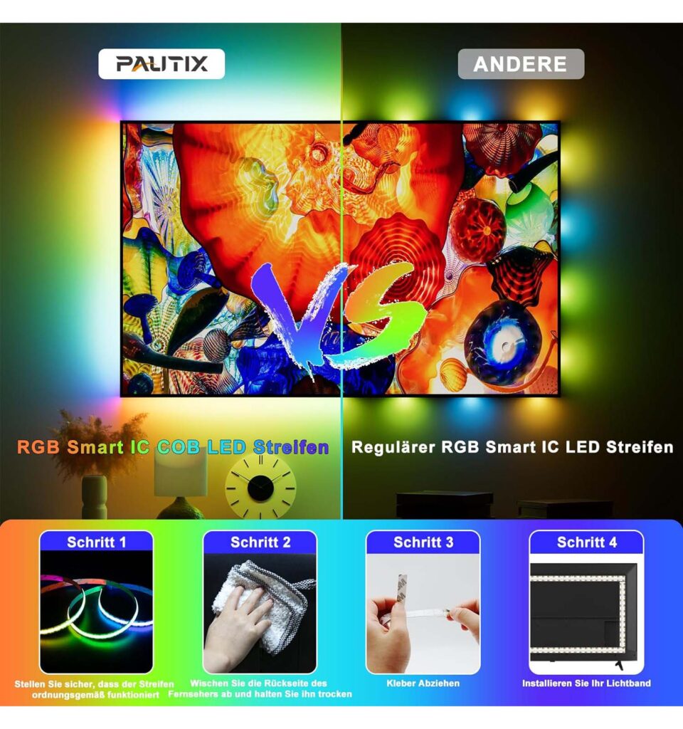 PAUTIX RGBIC USB COB LED Streifen 2m 5V mit Bluetooth