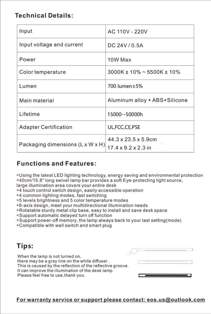 Benutzerhandbuch für Eyocean LED Schreibtischlampe 10W