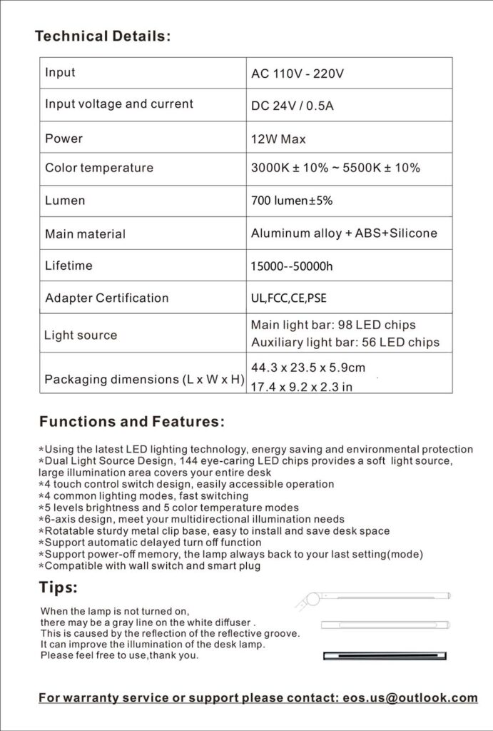 Benutzerhandbuch für Eyocean LED Schreibtischlampe 12W