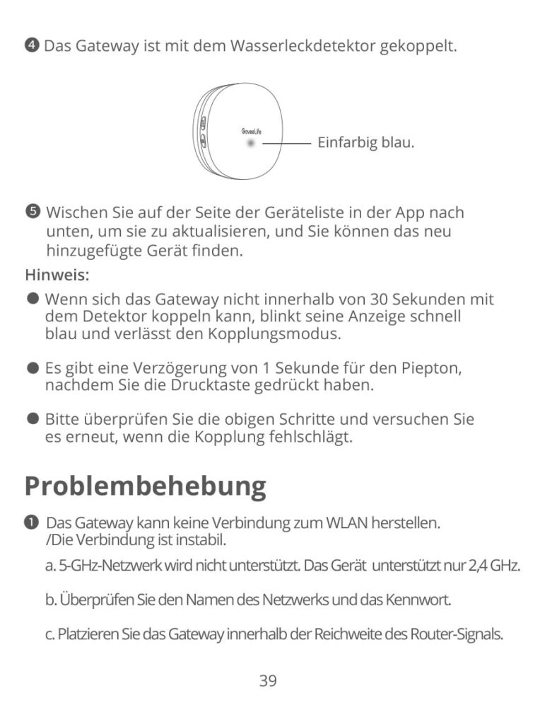 Anleitung GoveeLife Wassersensor H5040