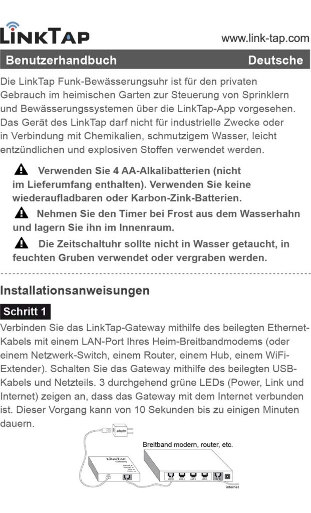 Benutzerhandbuch für LinkTap G2S Bewässerungscomputer