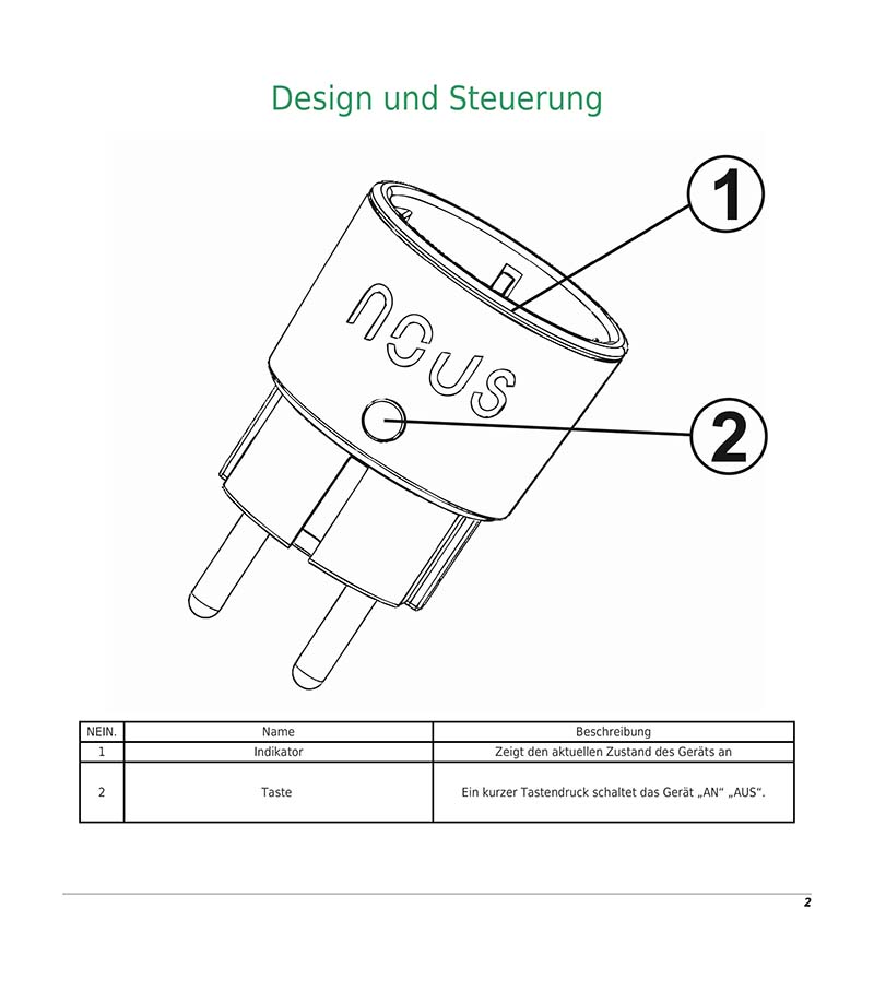 Benutzerhandbuch für Nous A1T Tasmota WLAN Steckdose