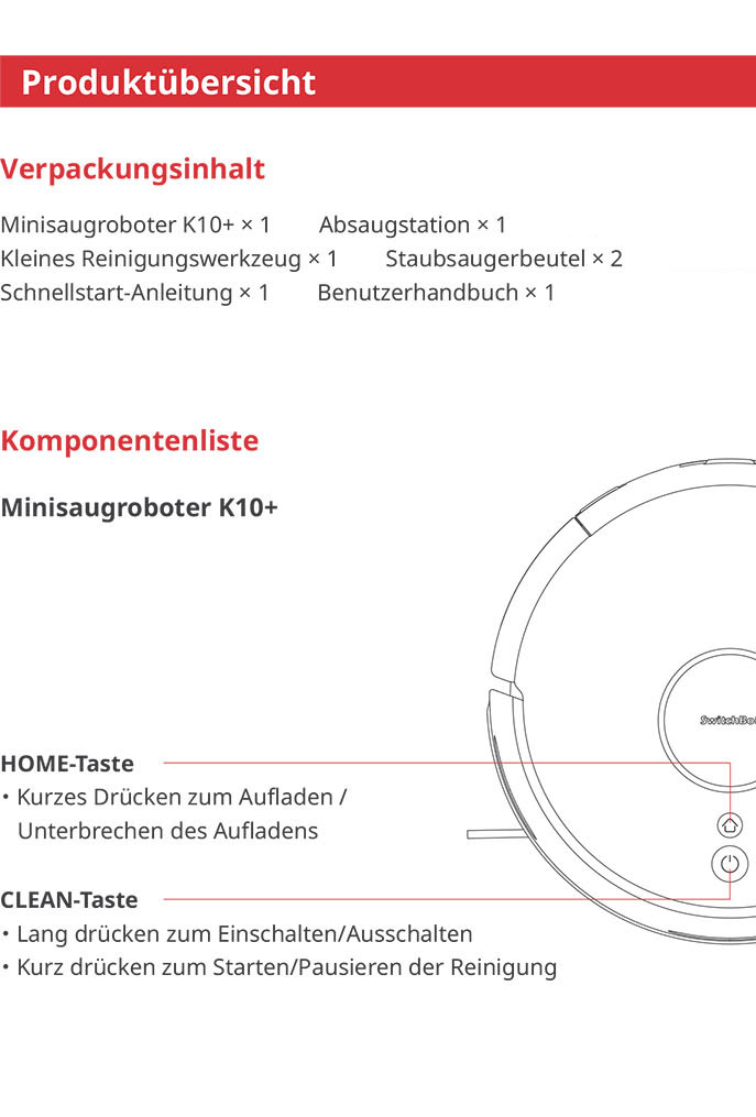 Benutzerhandbuch für SwitchBot Minisaugroboter K10+