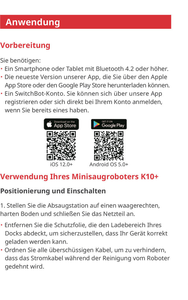 Benutzerhandbuch für SwitchBot Minisaugroboter K10+