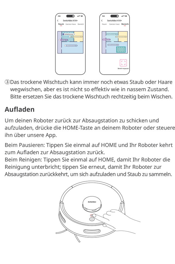 Benutzerhandbuch für SwitchBot Minisaugroboter K10+