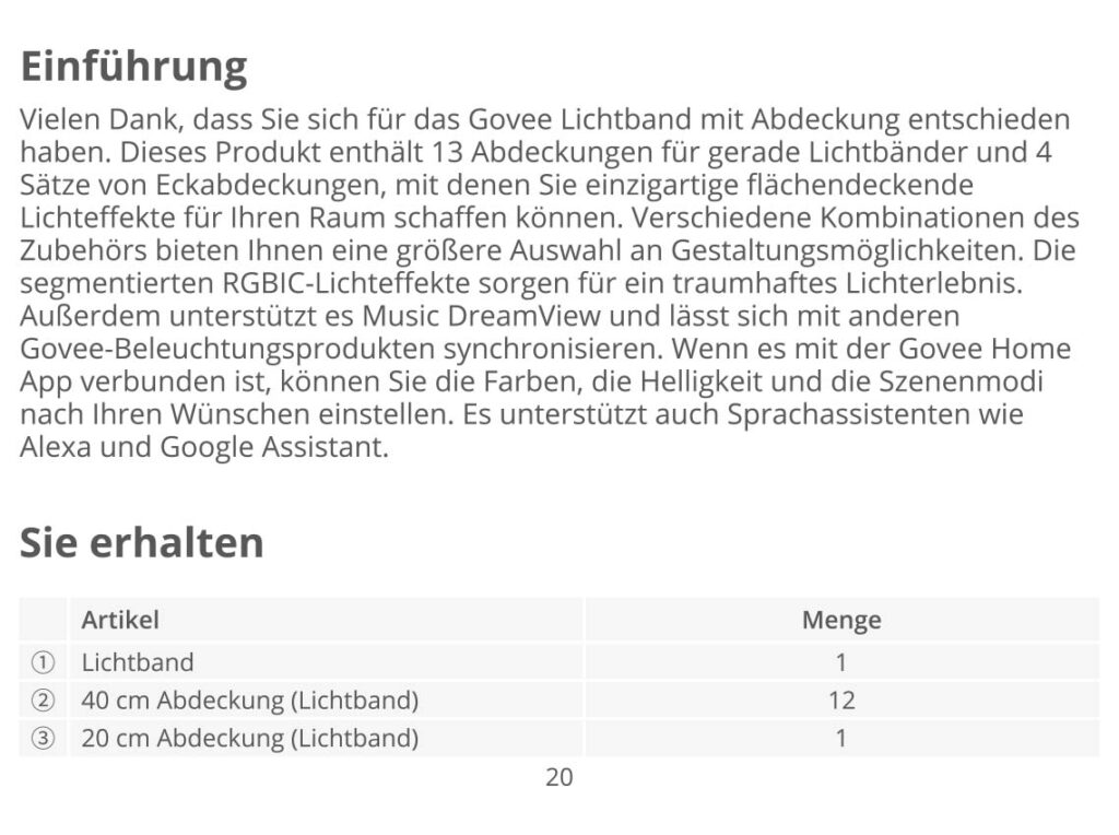 Montageanleitung für Govee RGBIC LED Strip 5m mit Abdeckung