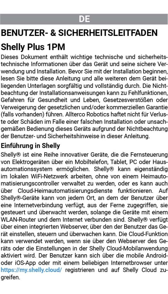 Montageanleitung für Shelly Plus 1PM