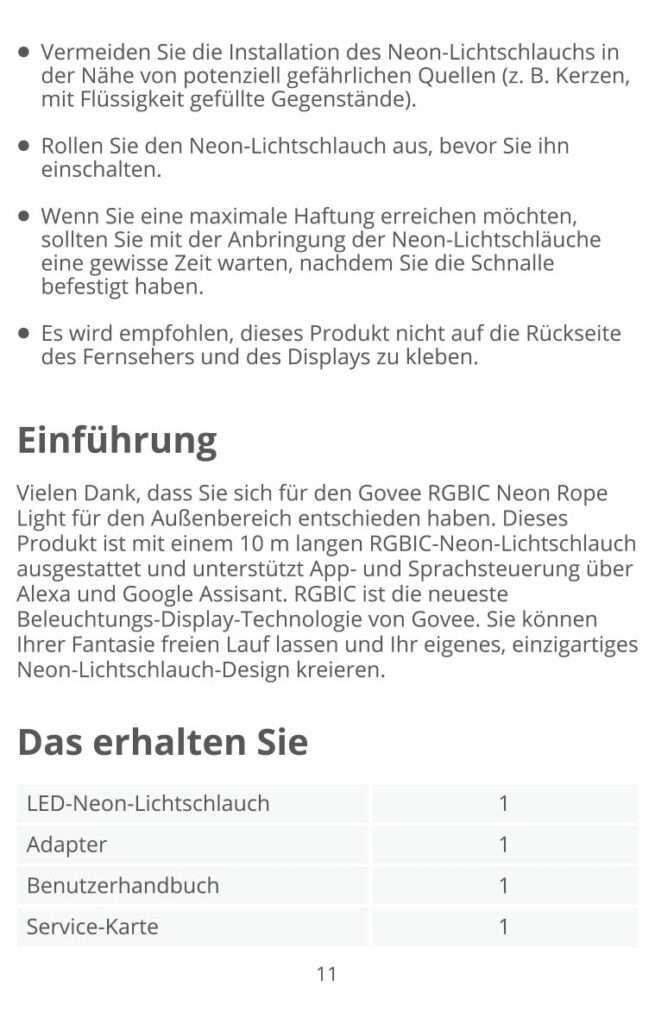 Montageanleitung für Govee Neon RGBIC 10m Outdoor